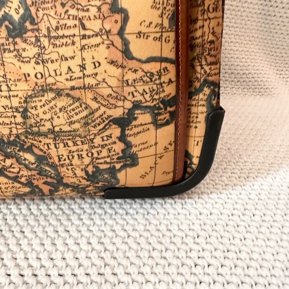 Patricia Nash European Map Tan Yellow Sibillini Small Trolley Overnight NWOT